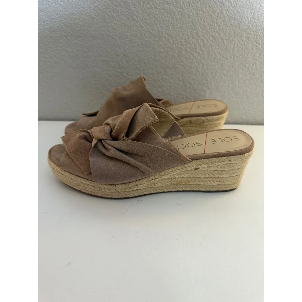 Sole Society Women's Tan Suede Knot Bow Espadrille Wedge Sandals Size 9.5M